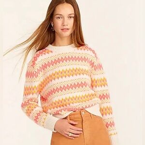 J.Crew 100% Cashmere Crewneck Fair Isle Sweater M Pink Orange Soft Girl Cozy